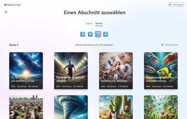 Bibliothek im Reading Coach