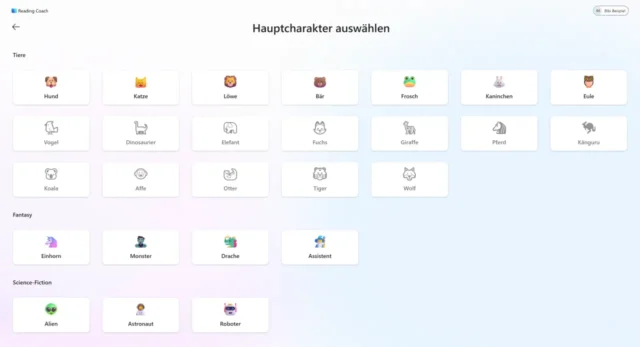Hauptcharakter für KI-Geschichte auswählen