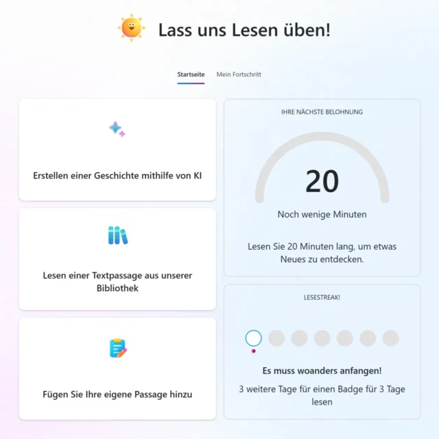 Startseite mit Auswahl