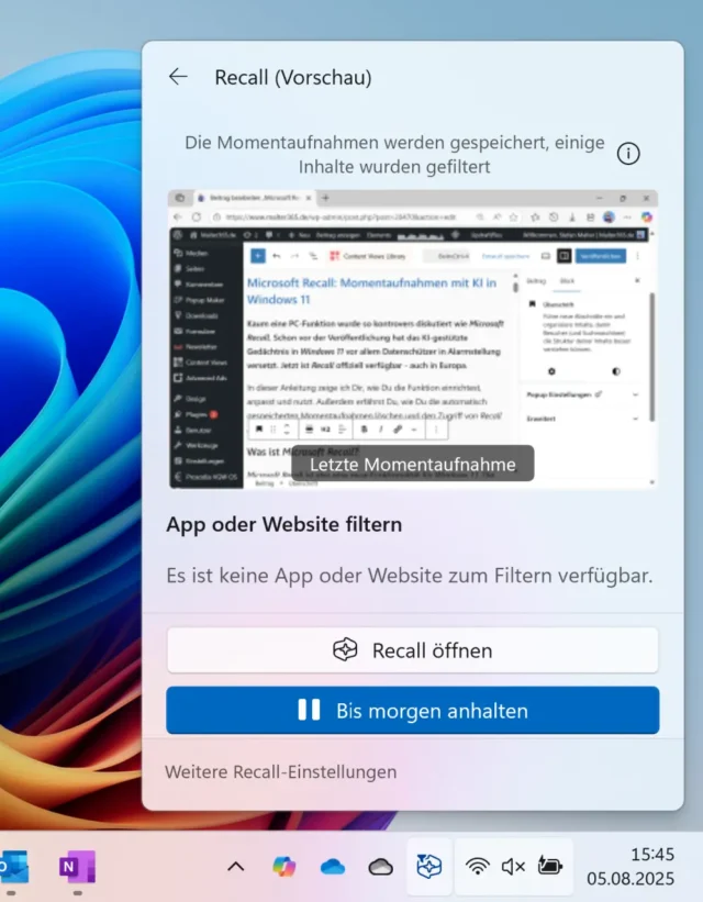 aktuelle Momentaufnahme ansehen und aufrufen