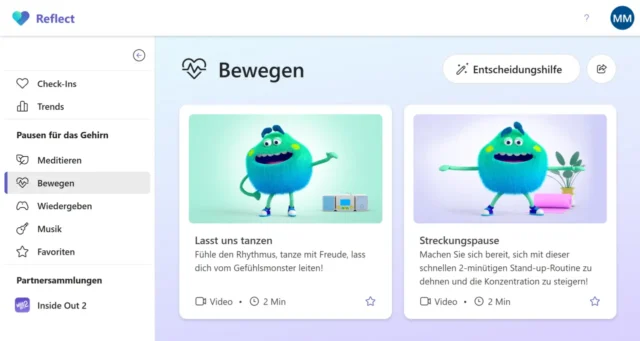 Pausen für das Gehirn in Microsoft Reflect