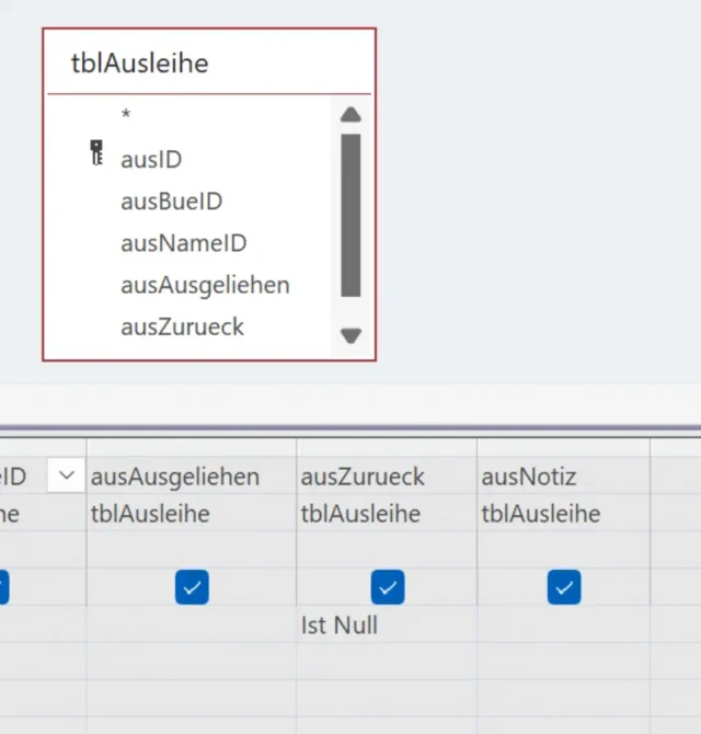 Abfrage mit Kriterium "Ist Null"