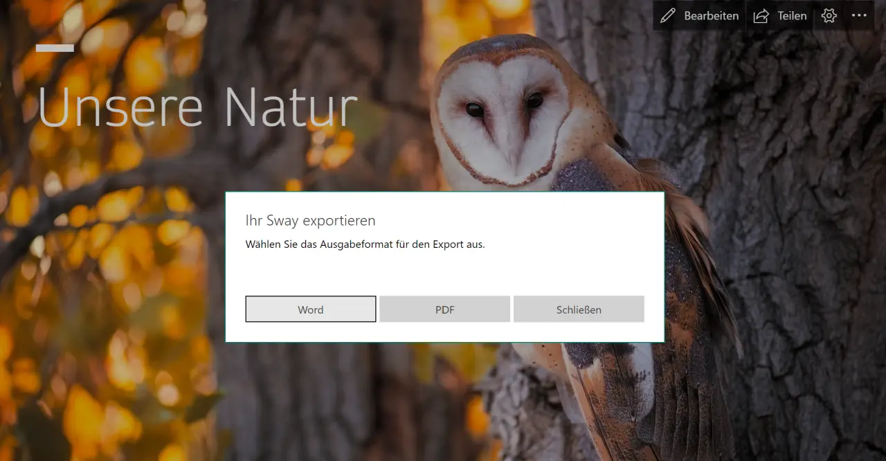 Sway exportieren als Word- oder PDF-Dokument