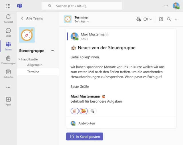 Beitrag in Microsoft Teams