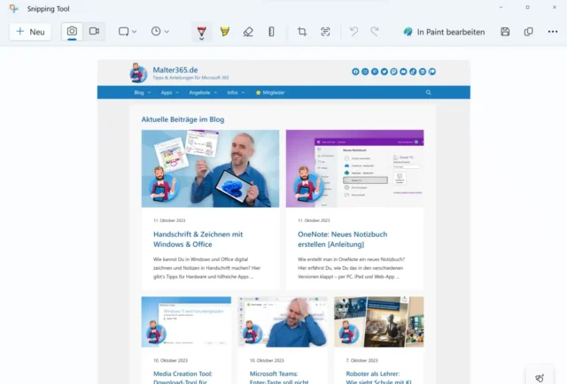 erfasster Bildschirmausschnitt im Snipping Tool
