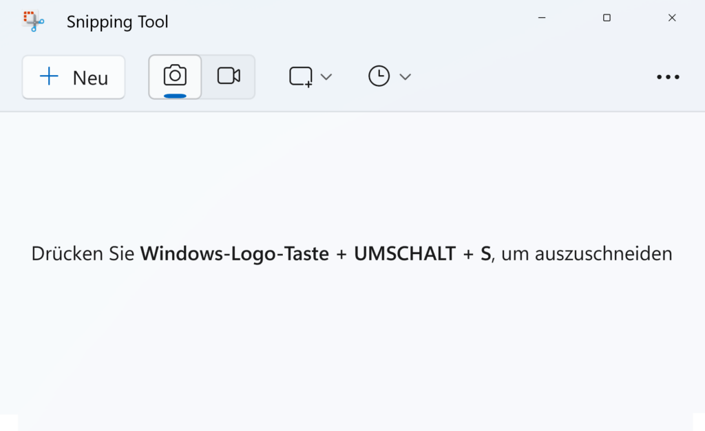 Startbildschirm des Snipping Tool in Windows 11