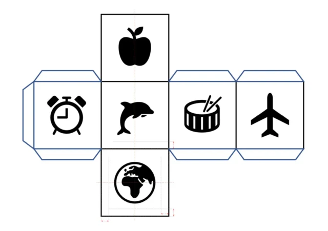 Würfelvorlage mit eingefügten Piktogrammen