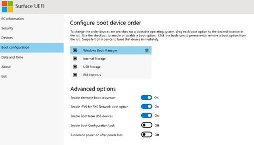Boot-Reihenfolge in Surface UEFI ändern