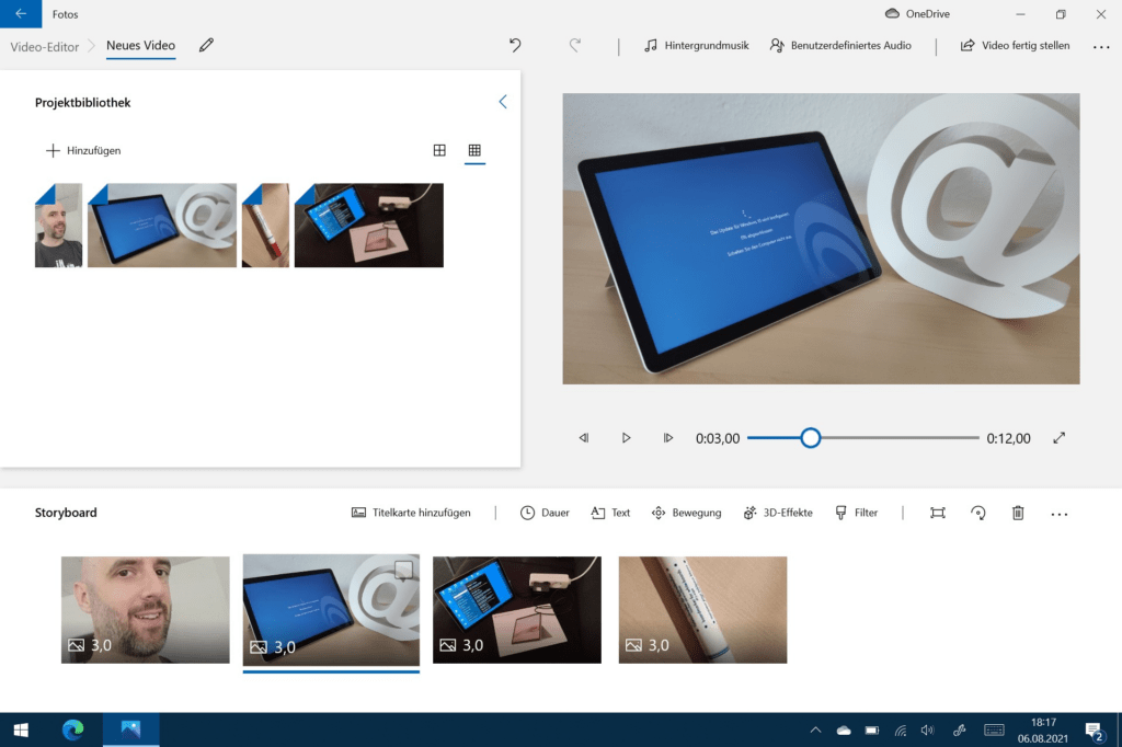 Videobearbeitung mit Surface Go