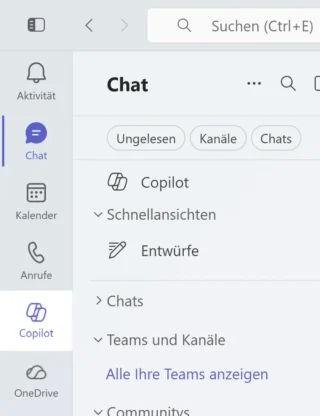 beschriftete Menüpunkte in Microsoft Teams