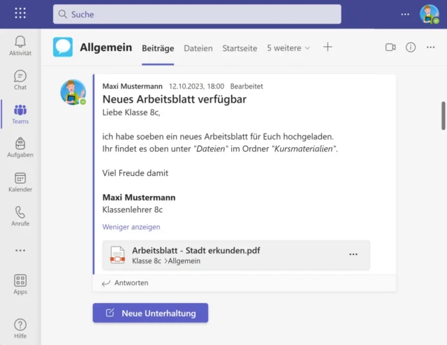 Information im Teams-Kanal über hochgeladene Datei