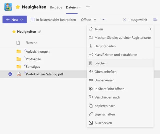 Dateioperationen in Microsoft Teams