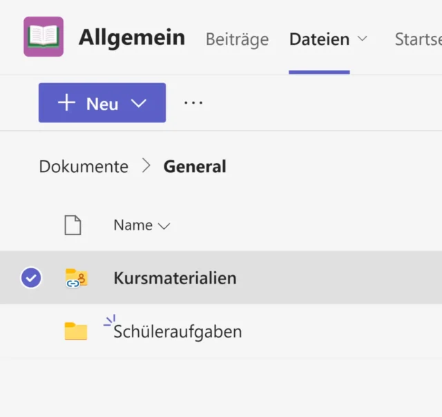 Ordner für Kursmaterialien in Microsoft Teams Education