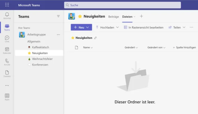 Registerkarte für Dateien in Microsoft Teams