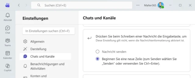 Einstellungen für Chat in Microsoft Teams