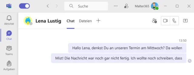 zu früh gesendete Nachrichten in Microsoft Teams
