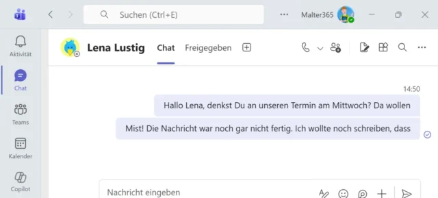 zu früh gesendete Nachrichten in Microsoft Teams