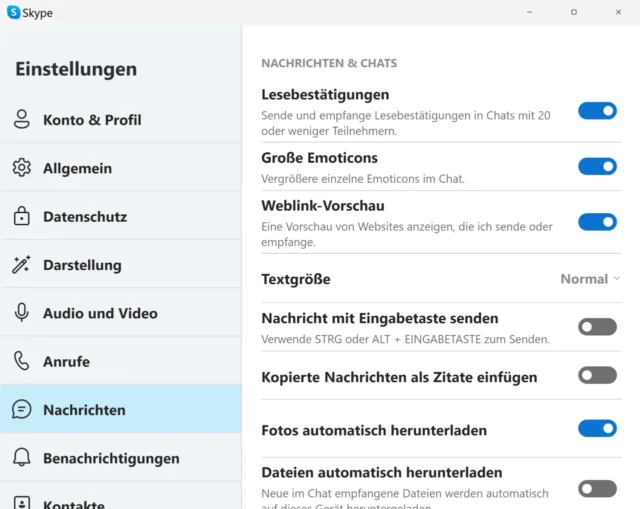 Nachricht mit Eingabetaste senden – Option in Skype