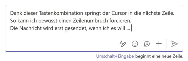 Zeilenumbruch per Tastenkürzel in Microsoft Teams