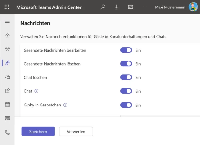 weitere Einstellungen für Gastzugriff in Microsoft Teams