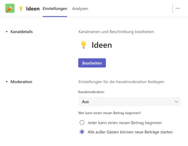 Einstellungen für Gäste im Kanal