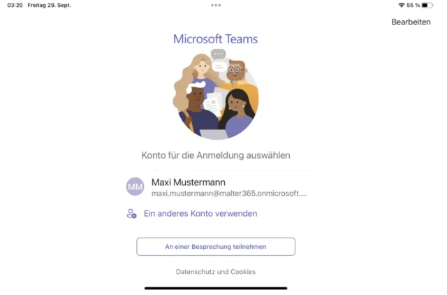 Anmelden in Microsoft Teams auf dem iPad