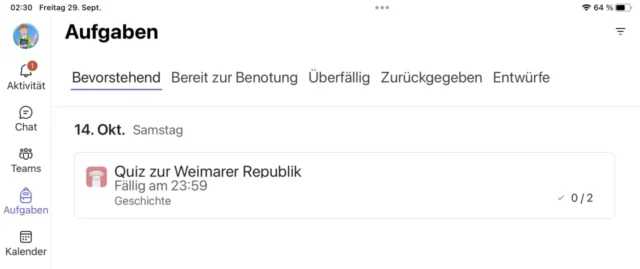 Aufgabe in Microsoft Teams auf dem iPad