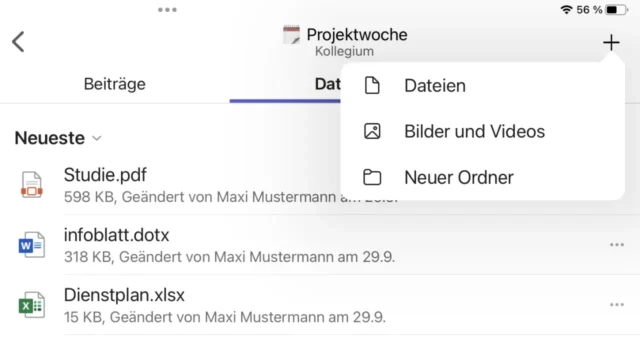 Dateien hochladen in Microsoft Teams