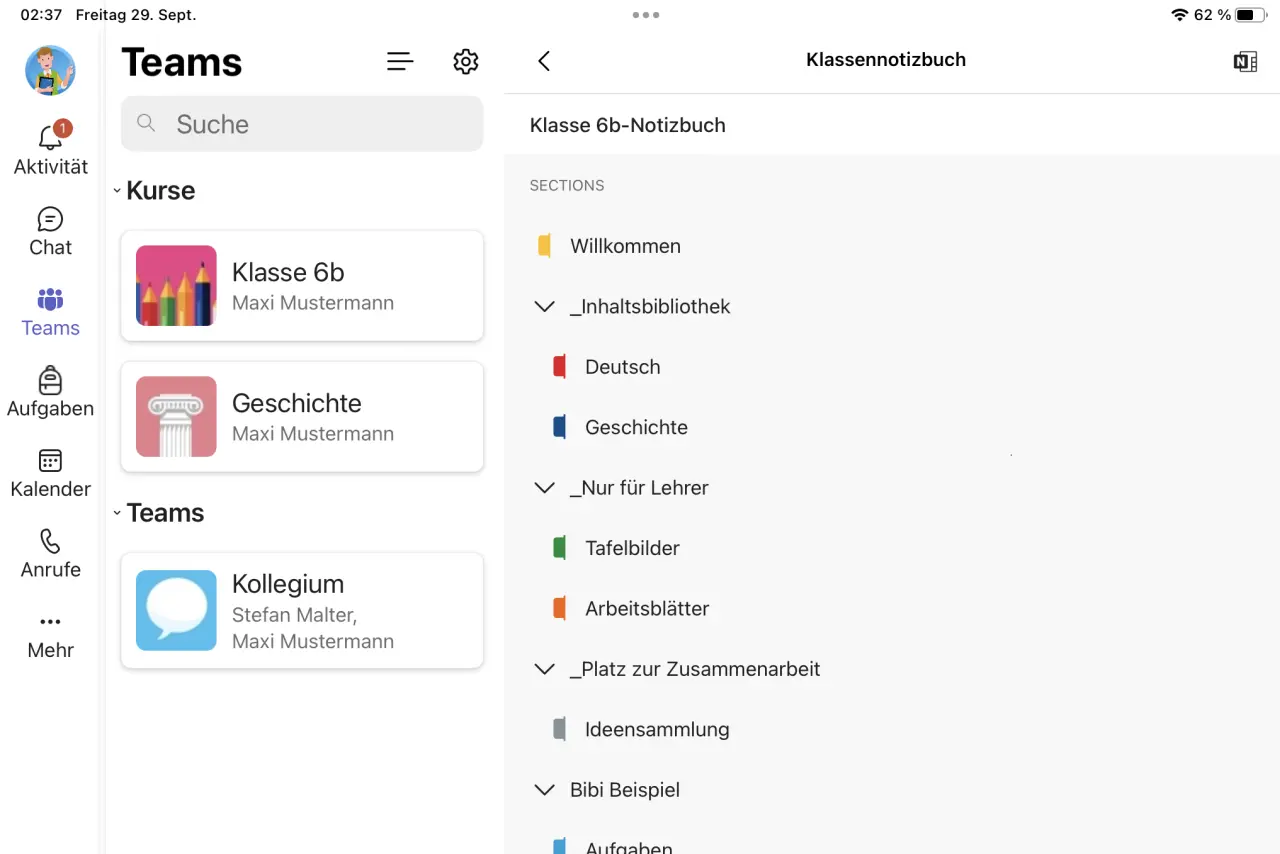 Kursnotizbuch – eingebettet in Microsoft Teams