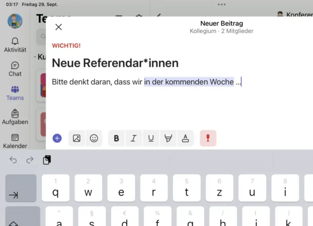 neuer Beitrag im Teams-Kanal