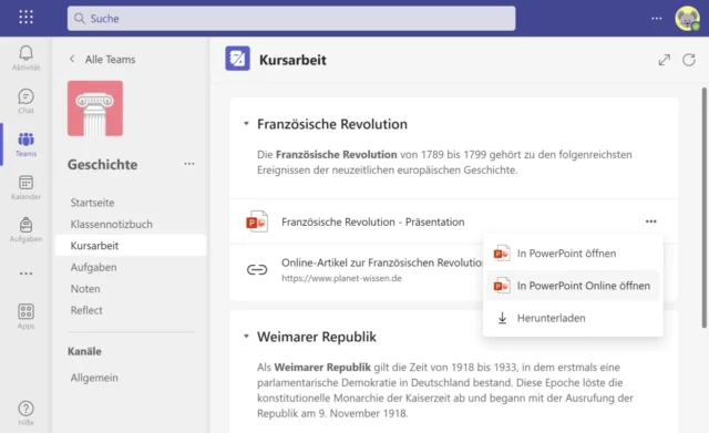 Kursarbeit in Microsoft Teams aus Sicht der Schüler*innen