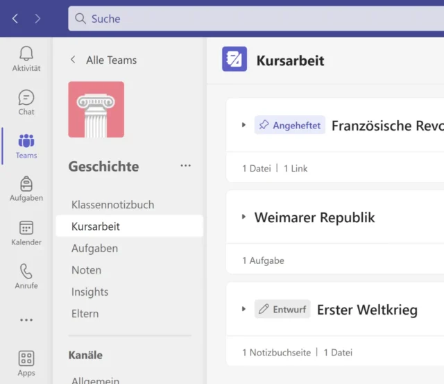 Kursarbeit in Microsoft Teams