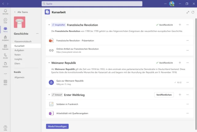 Kursarbeit in Microsoft Teams