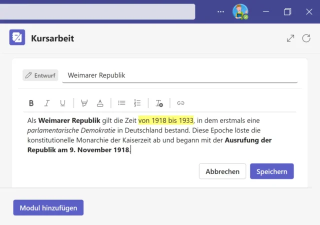 Modul erstellen und beschreiben