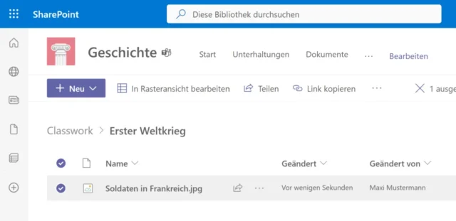 hochgeladene Datei in SharePoint