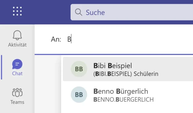 Kontakt für Chat eingeben in Microsoft Teams