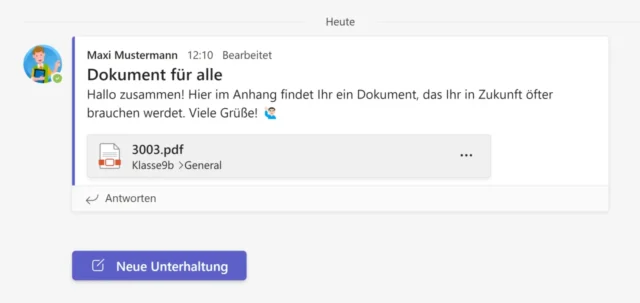 Beitrag mit angehängter PDF-Datei in Microsoft Teams