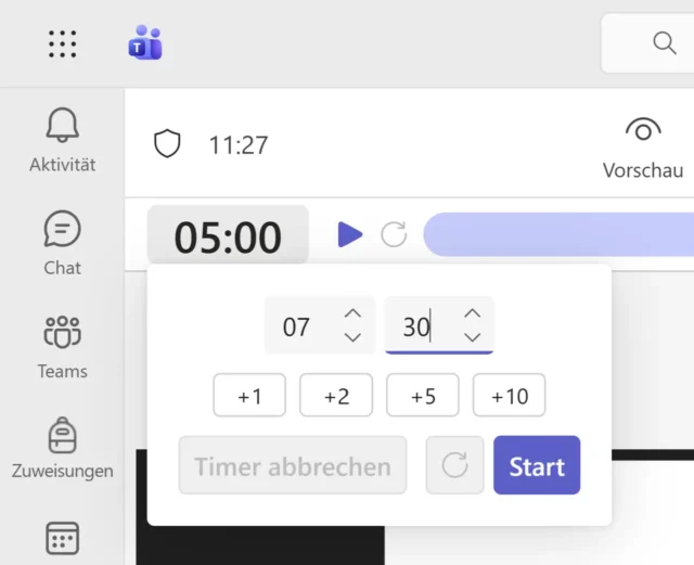 Timer einstellen in Microsoft Teams