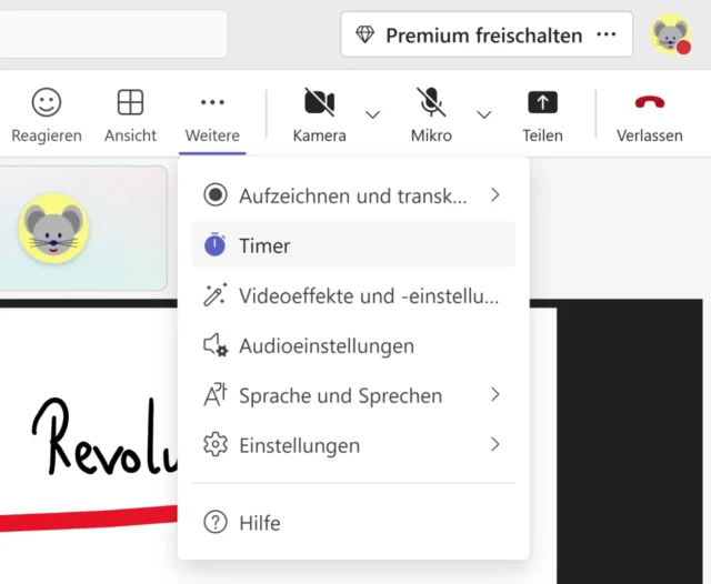 Timer im Menü von Microsoft Teams