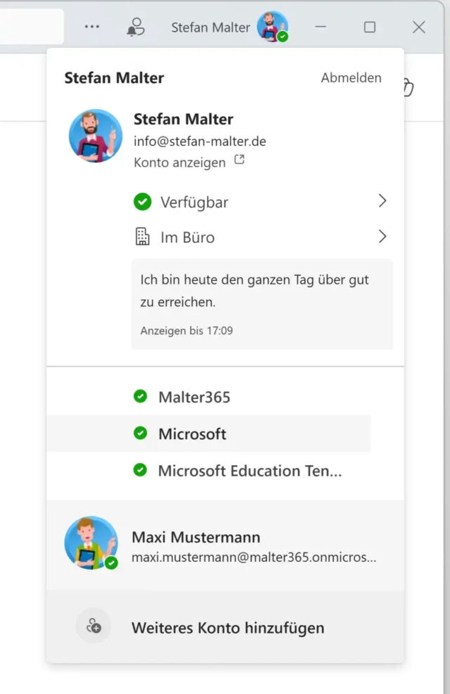 mehrere Benutzerkonten in Microsoft Teams