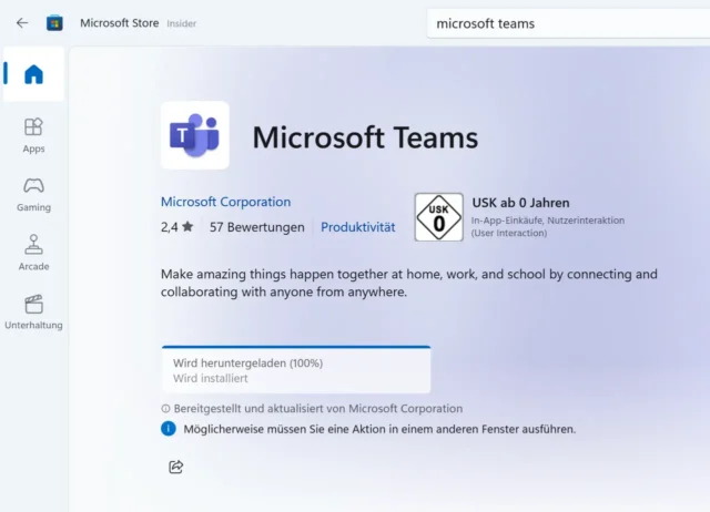 Teams per Microsoft Store installieren