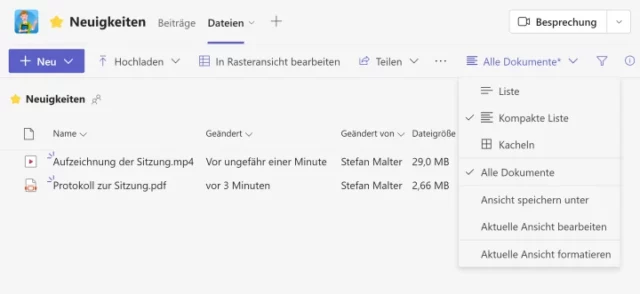 hochgeladene Dateien in Microsoft Teams
