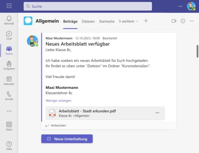 Information im Teams-Kanal über hochgeladene Datei