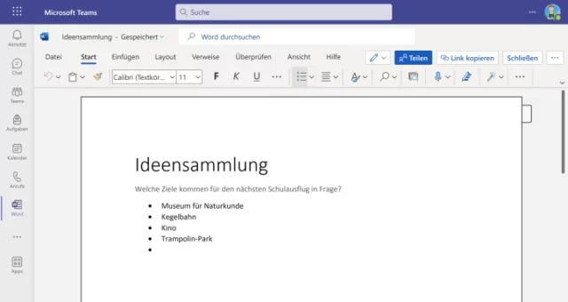 Dokument in Word Online - eingebettet in Microsoft Teams