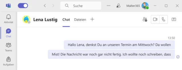 zu früh gesendete Nachrichten in Microsoft Teams