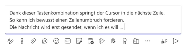 Zeilenumbruch per Tastenkürzel in Microsoft Teams