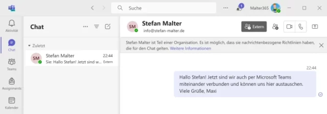 Chat-Nachricht in Microsoft Teams