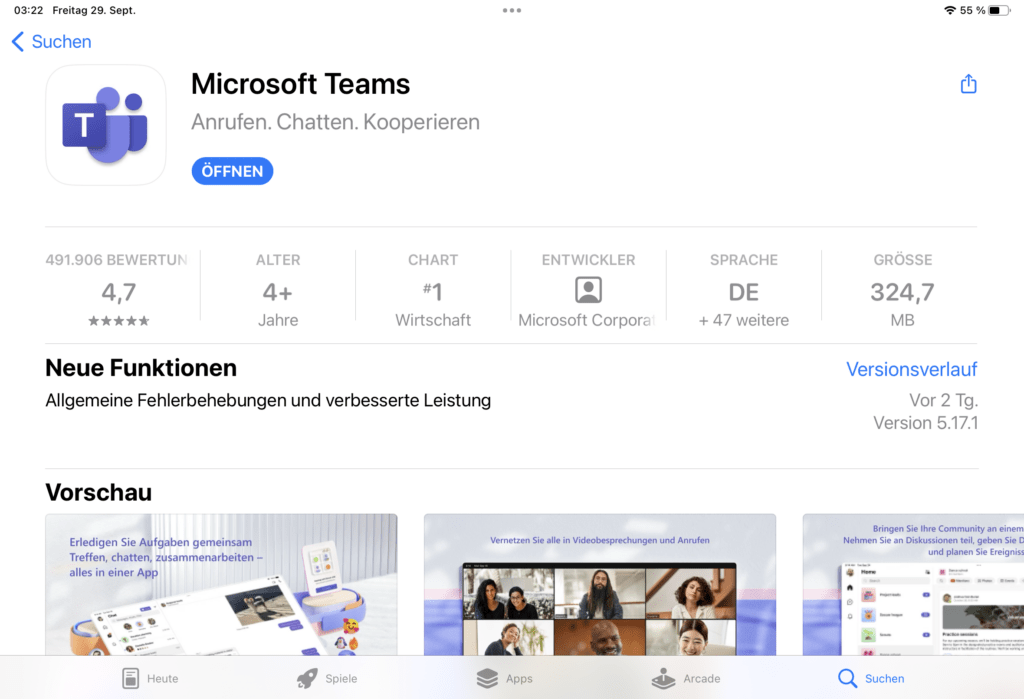 Microsoft Teams im Apple App Store