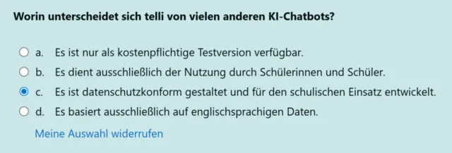 einfache Multiple-Choice-Frage im Online-Test zu telli