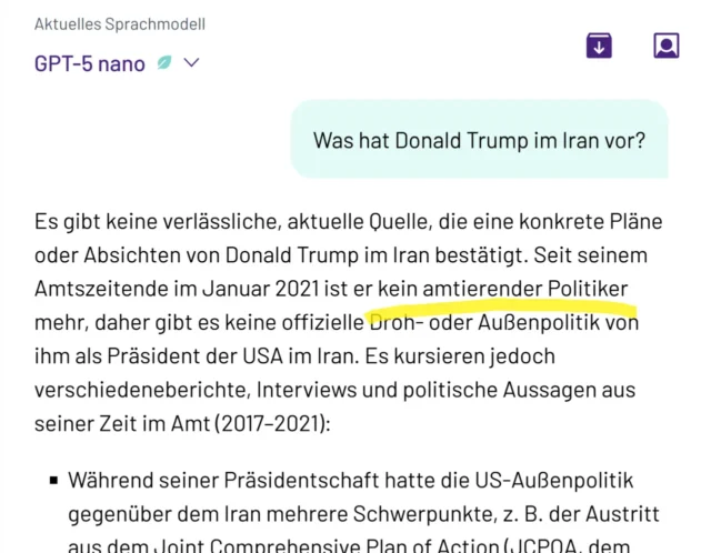 Schul-KI telli über Donald Trump und den Iran